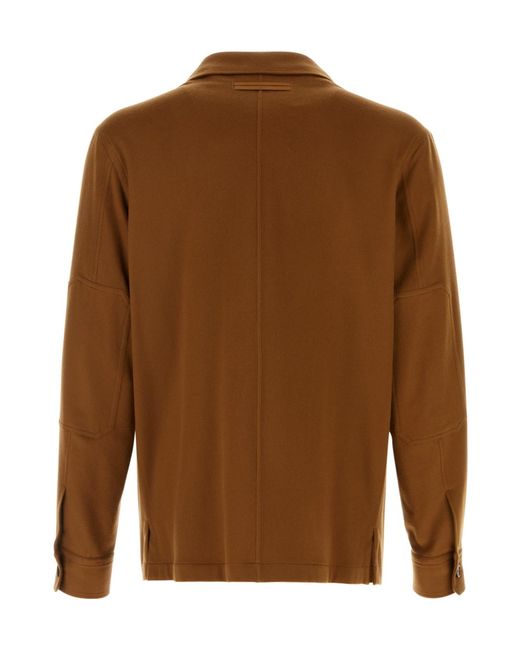 Zegna Brown Z Long Sleeved Buttoned Overshirt for men