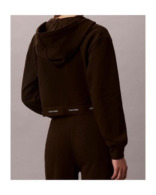 Calvin Klein Black Logo-Tape Cropped Zip-Up Hoodie
