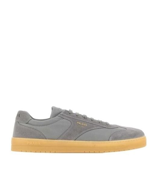 Prada Gray Round-Toe Lace-Up Sneakers for men