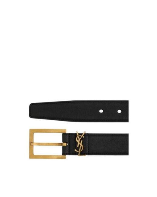 Saint Laurent White Cassandre Logo Plaque Belt for men