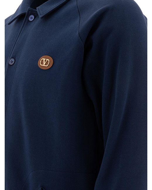 Valentino Blue Vlogo Signature Button-Up Bomber Jacket for men