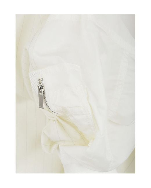 Sacai White Puff-Sleeved Striped Shirt