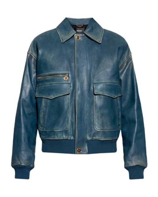 Versace Blue Collared Zip-Up Jacket for men