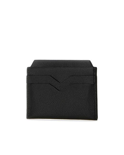 Valextra Black Logo Flat Card Holder