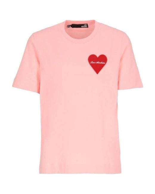 Moschino Pink Logo-Patch Cotton T-Shirt