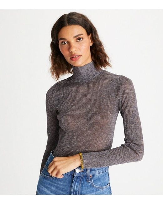 Tory Burch Gray Lurex Turtleneck Jumper