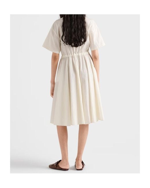 Prada White Short-Sleeved Technical Pongé Dress