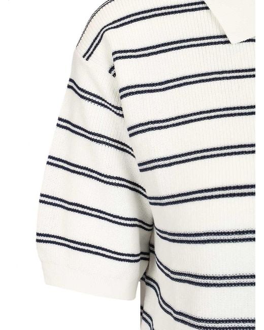 DUNST White Striped Short Sleeve Polo Knitted Top for men