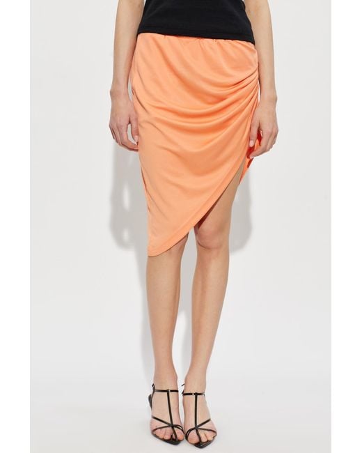 Courreges Orange Asymmetrical Cut Midi Skirt