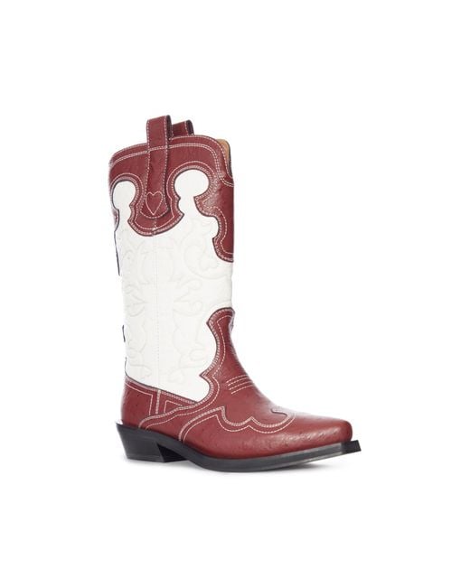 Ganni Embroidered Two-Tone Boots