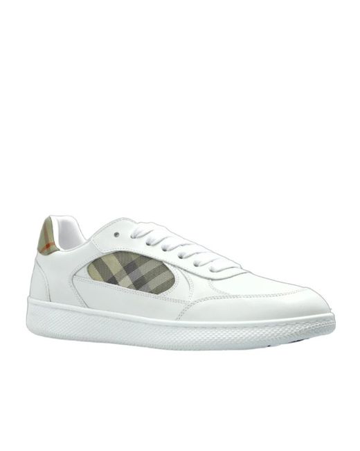 Burberry White Check Detailed Lace-Up Sneakers for men