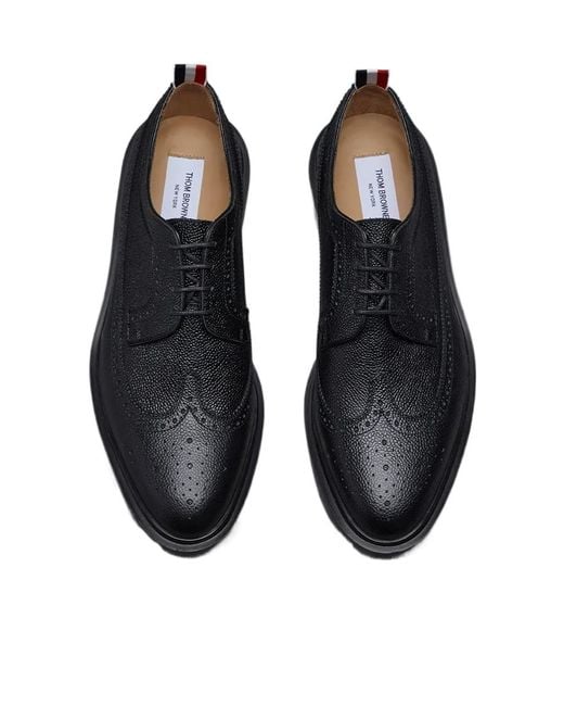 Thom Browne Black Longwing Almond-Toe Derby Shoes for men