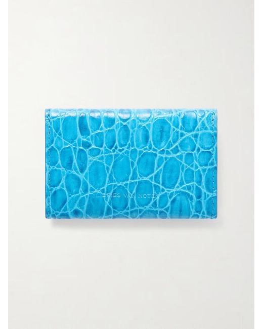 Dries Van Noten Blue Crocodile-Patterned Leather Wallet