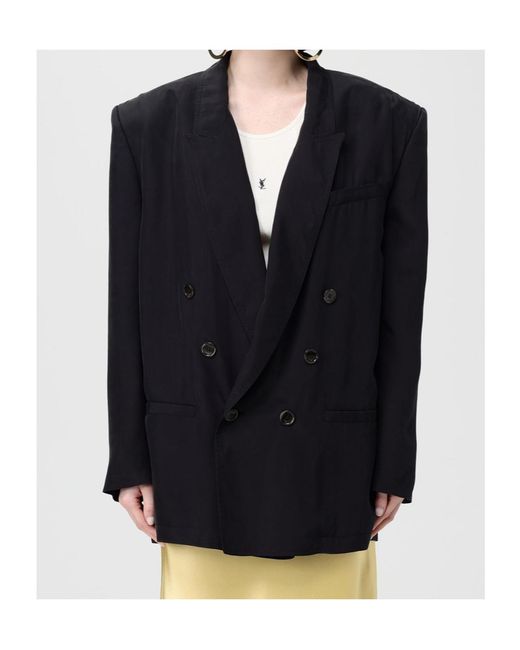 Saint Laurent Black Double-Breasted Long-Sleeved Jacket