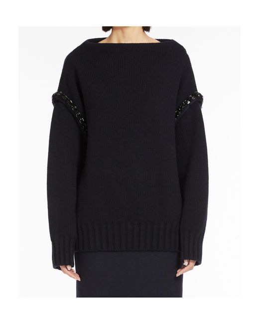 Max Mara Blue Embellished High Neck Jumper