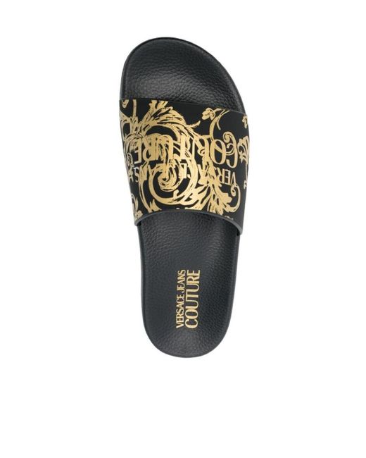 Versace Jeans Black Baroque-Print Slides