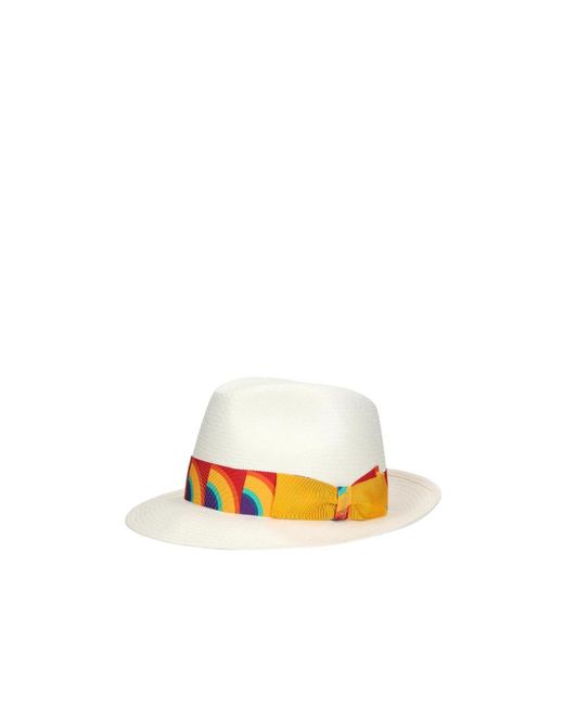 Borsalino White Woven Grosgrain-Trim Hat for men