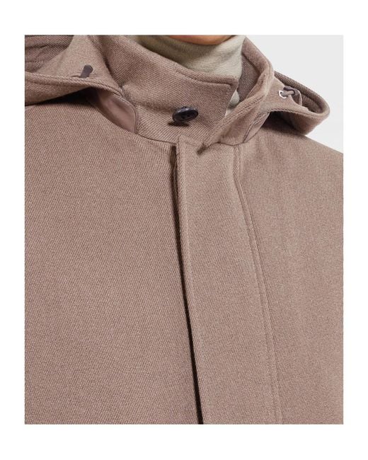 Zegna Brown Concealed-Fastening Hooded Jacket for men