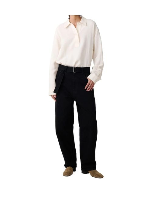 Studio Nicholson White Belted Wide-Leg Pants