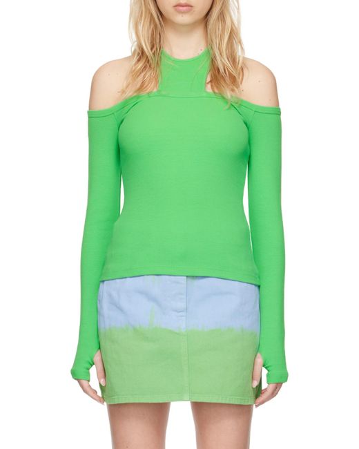 MSGM Green Hollowed-Out Long-Sleeved T-Shirt