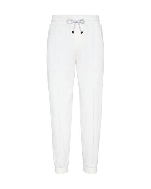 Brunello Cucinelli White Drawstring Tapered Track Pants for men