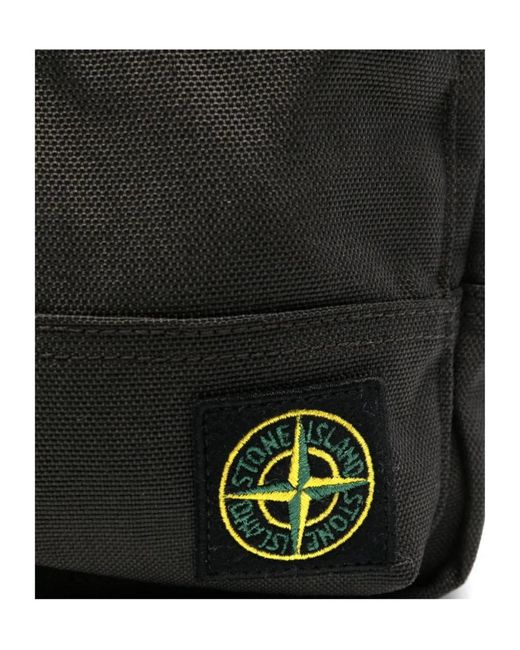 Stone Island Black Compass-Patch Messenger Bag for men