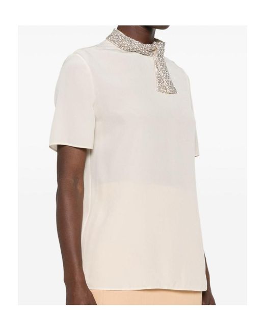 Valentino White Embellished Short-Sleeved Top