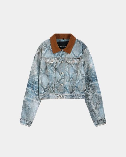 ANDERSSON BELL Blue Python Gradient Print Denim Jacket