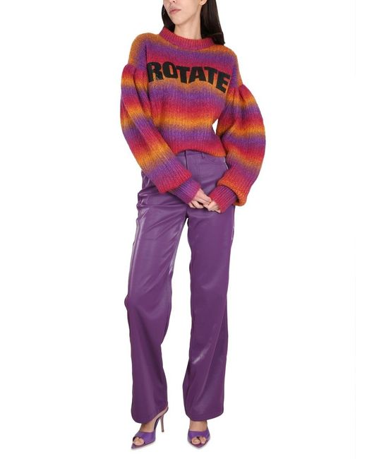 ROTATE BIRGER CHRISTENSEN Red Intarsia-Logo Striped Cropped Jumper