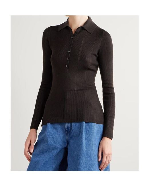 Gabriela Hearst Black Long-Sleeved Knit Polo Shirt