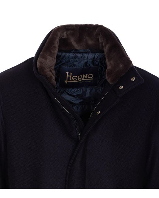 Herno Blue High Neck Long Coat for men