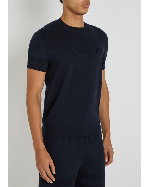 Givenchy Blue Textured Knit Logo Cotton-Blend T-Shirt for men