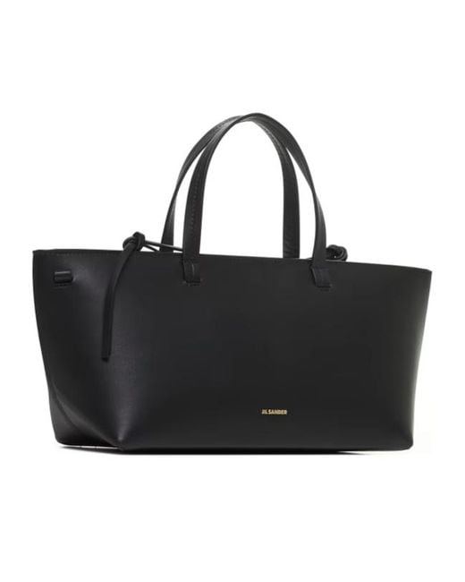 Jil Sander Black Logo Printed Top Handle Bag