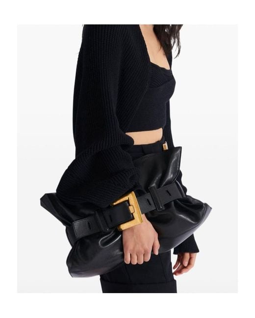 Balmain Black Anthem Buckled Medium Shoulder Bag