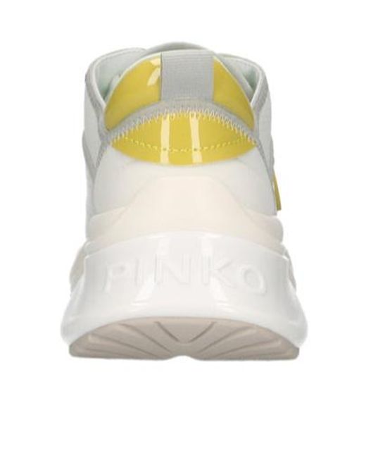 Pinko White Logo Patch Lace-Up Sneakers