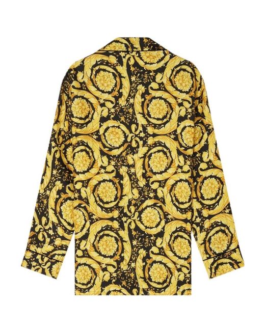 Versace Yellow Baroque Pattern Long Sleeved Pajama Top