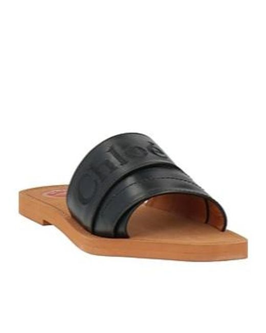 Chloé Black Simple Leather Slippers
