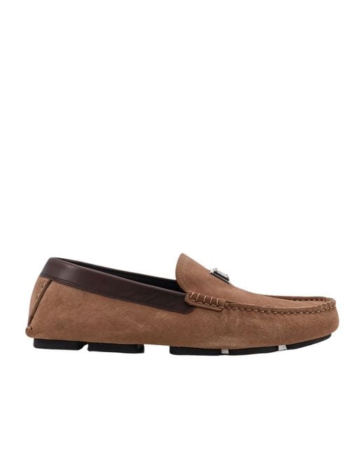 Dolce & Gabbana Brown Logo Plaque Round-Toe Loafers for men