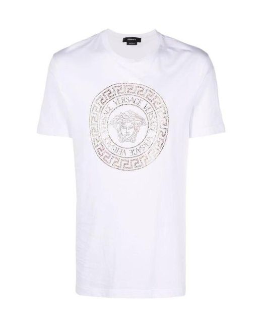 Versace White Medusa Logo Embellished T-Shirt for men