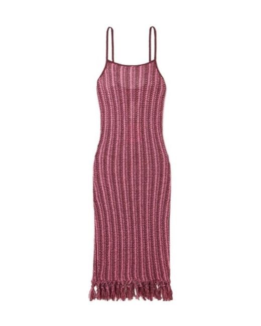 The Elder Statesman Purple Fringed Striped Open-Knit Cotton Midi Dress