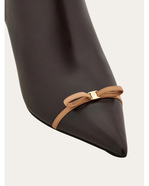 Ferragamo Brown Pointed Ankle Boot With Mini Bow Detail