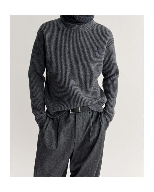 Maison Kitsuné Black Fox Head Wool Ribbed Jumper for men