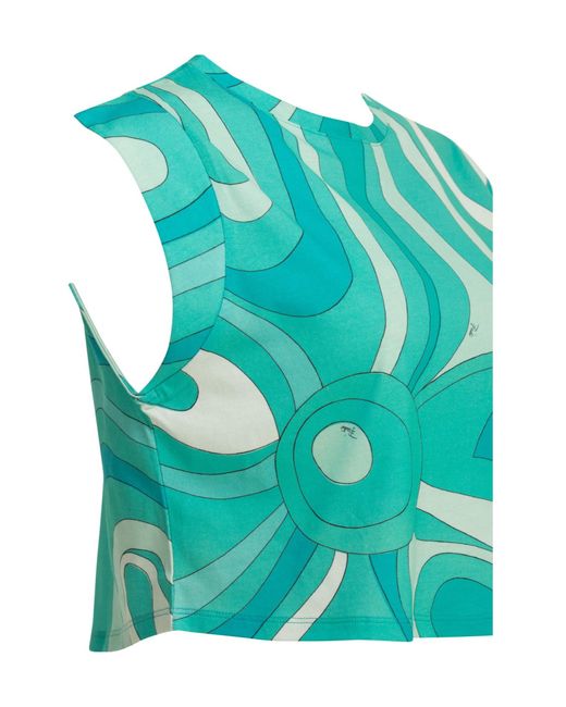 Emilio Pucci Blue Pucci Marmo Abstract Cropped Top