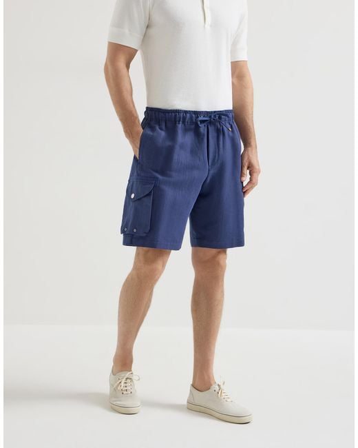 Brunello Cucinelli Blue Drawstring Cargo Shorts for men