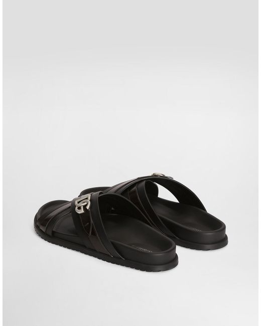 Dolce & Gabbana Brown Logo Plaque Slides for men
