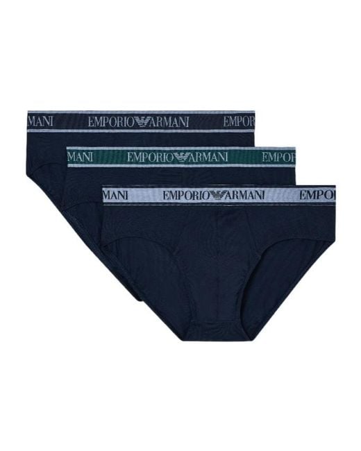 Emporio Armani Blue Three-Pack Of Briefs With Core Logo Waistband for men