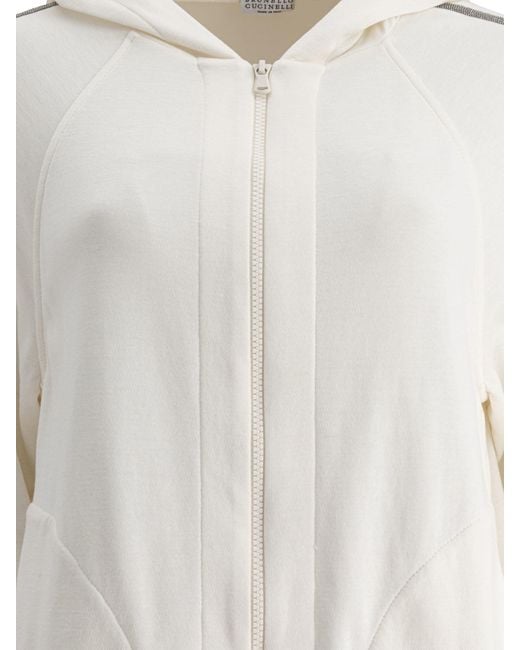 Brunello Cucinelli White Trim Embellished Zipped Hoodie