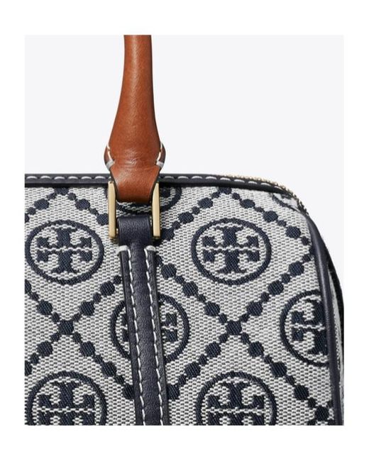 Tory Burch Gray T Monogram Zipped Mini Barrel Bag