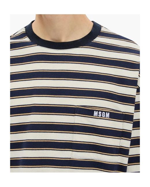 MSGM Gray Long-Sleeved Striped T-Shirt for men
