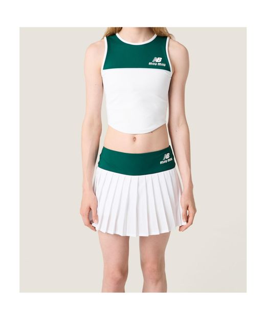 Miu Miu Green Stretch Technical Jersey Pleated Miniskirt